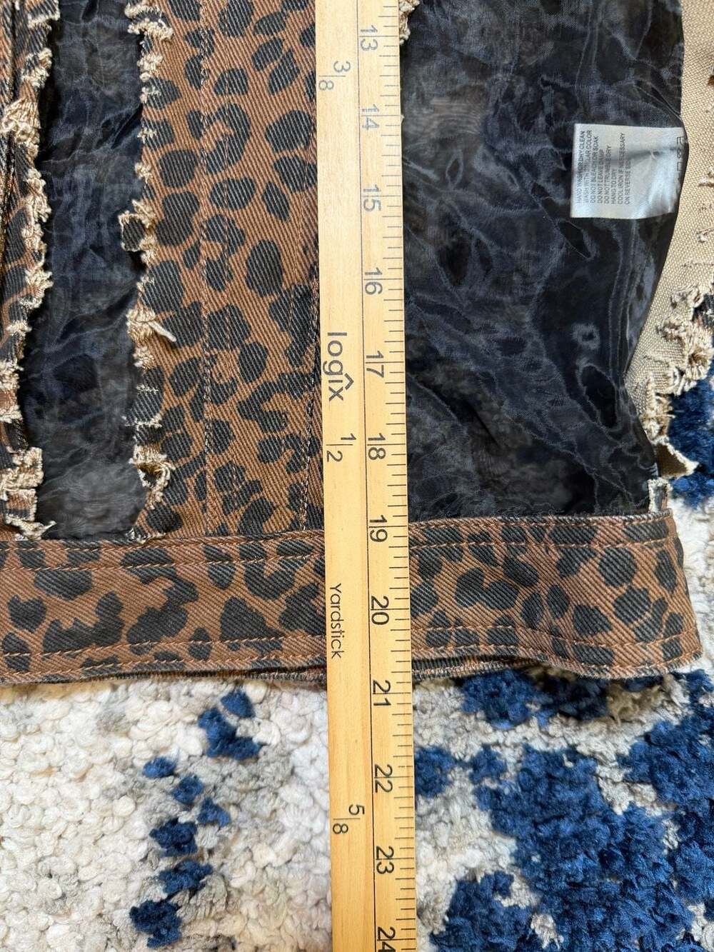 Adore Leopard Print Mesh Panel Distressed Denim Jacket Size M - Picture 5 of 5